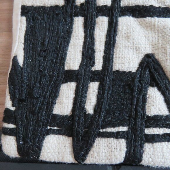 WEST ELM 100% Cotton Cream Black Abstract Embroidered Decor Throw Pillow Sham - Picture 7 of 12